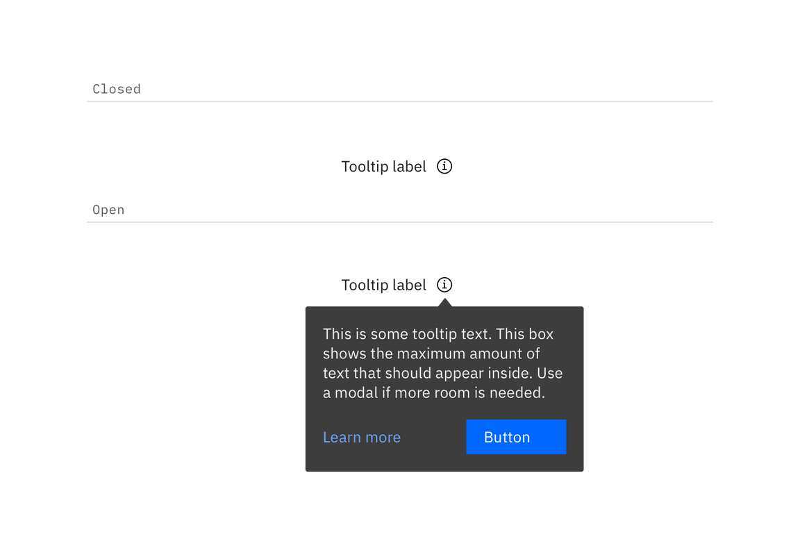 Closed and open states for a tooltip Closed and open states for a tooltip